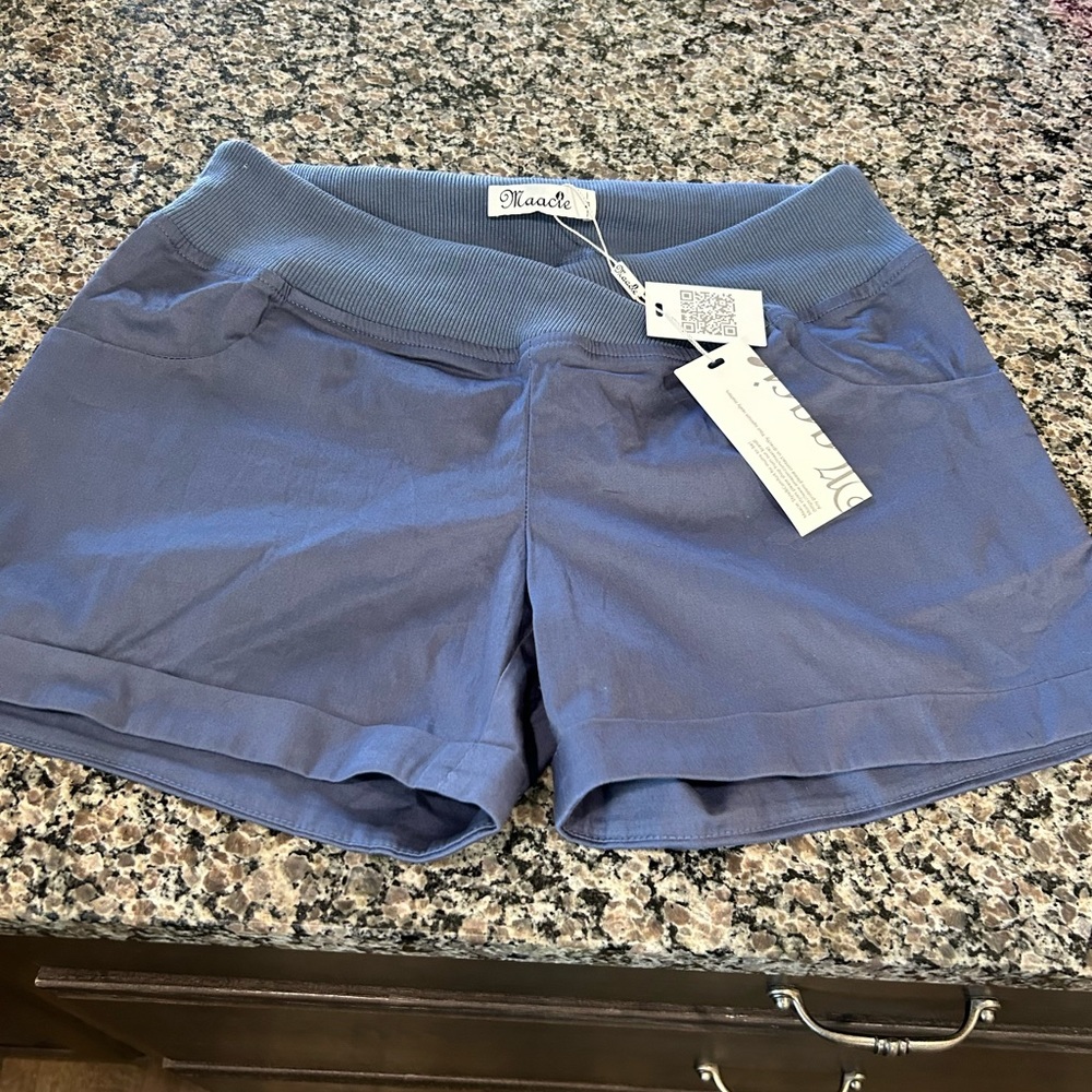 Maacie New Maternity Below The Belly Blue Shorts